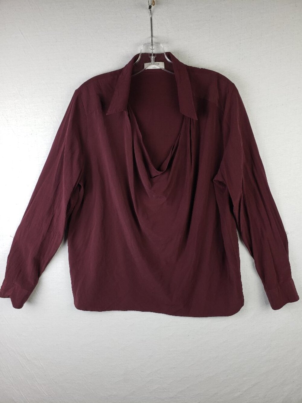 Aritzia Babaton Silk Blend Blouse Top Burgundy Draped Cowl Neck Collar size L